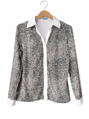 J. McLaughlin Betty Catalina Cloth Black White Pebble Dot Button Front Blouse